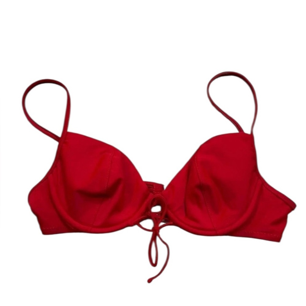 Vintage Women’s Red Underwire Lace Front Bra Look Bikini Top Medium